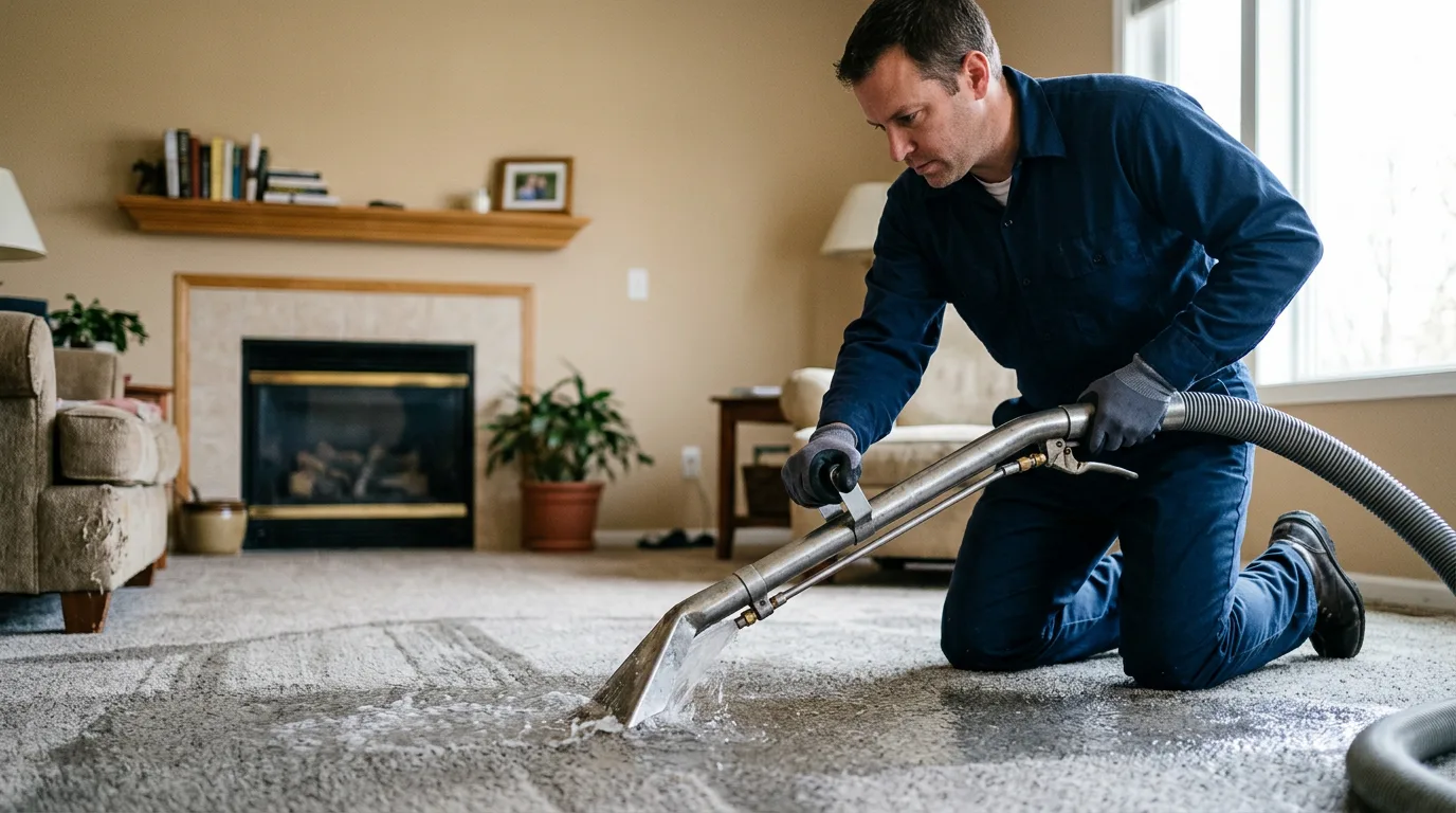 Water damage restoration technician working near Deputy, IN